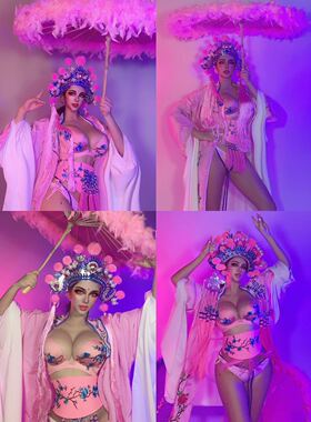 莎莎家夜店酒吧DJ舞队gogo七夕情人节中秋绿色国潮古风戏曲演出服