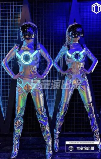 酒吧太空科技未来战士gogo演出服女反光发光头饰套装派对商演服装