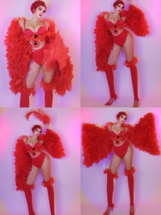 新款摄影夜店酒吧gogo舞蹈队party girl春节红色复古百老汇演出服