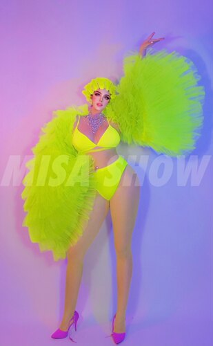 经典夜店酒吧GOGO舞蹈队DS复古洋气荧光绿演出服影楼拍摄服饰