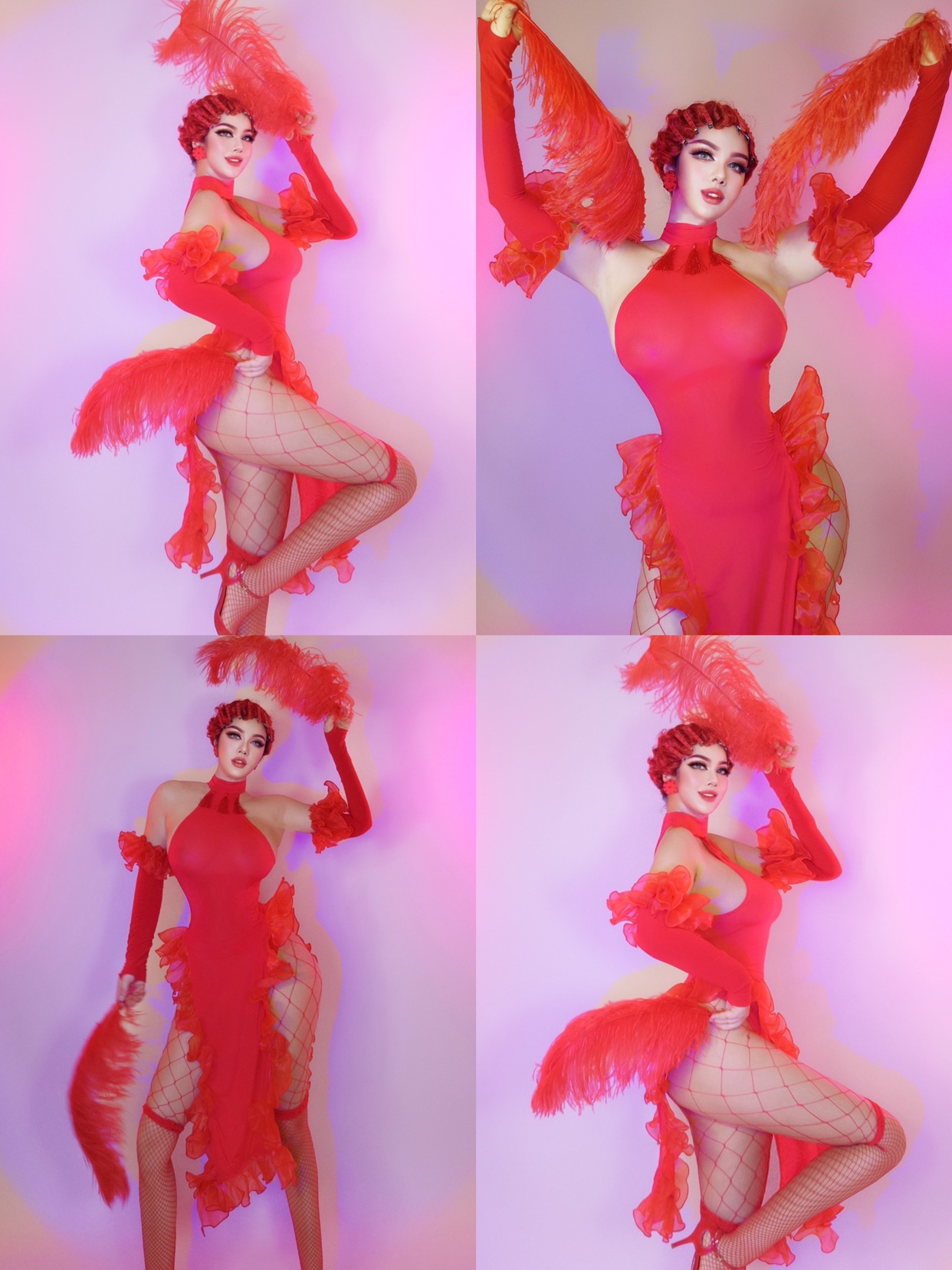 2021春节情人节影楼夜店酒吧舞队GOGO party girl红色复古演出服