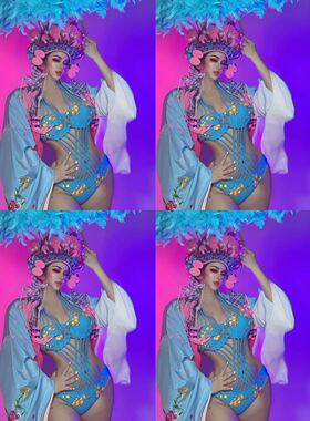 夜店酒吧影楼DJ舞队gogo七夕情人节湖蓝色国潮古风戏曲风演出服