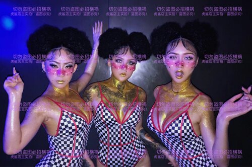 莎莎家夜店酒吧DS歌手DJ舞蹈GOGO性感修身黑白棋格连体演出服
