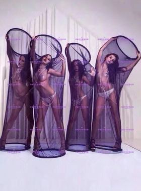 虎鲨夜店酒吧歌手DJ舞蹈队DS外籍GOGO性感黑色网纱演出道具演出服