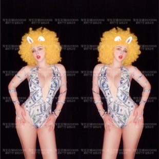 莎莎家夜店酒吧DJ歌手DS舞蹈队GOGO性感美金道具连体演出服