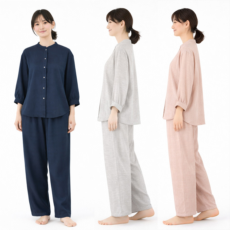 夏季纯棉人字纹睡衣家居服套装