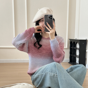 新晕染V领针织衫 2026春季 女宽松显瘦羊毛上衣 丹霞诗集 糖安妮