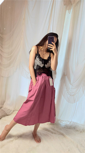 2020新款设计感玫粉色中长款裙子女夏季高腰长裙不规则插兜半身裙