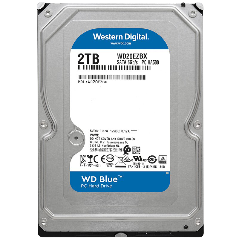 WD/西部数据 WD20EZBX 台式机硬盘2T 7200转3.5英寸SATA3 西数2TB