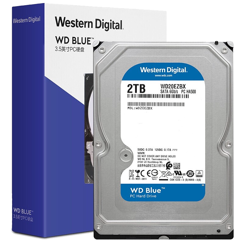 WD/西部数据 20EZBX 台式机硬盘2T 3.5英寸SATA3 西数蓝盘2TB