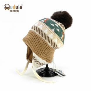 宝宝纯棉里衬毛线帽子儿童针织毛球帽男童女童秋冬保暖护耳帽韩版