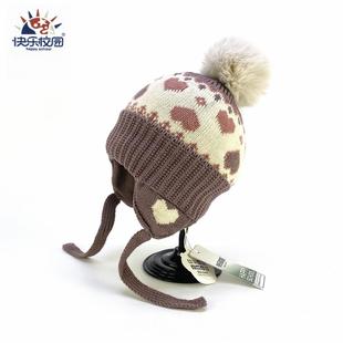 女童针织毛线帽子女孩冬季保暖护耳帽女宝宝毛绒里衬毛球帽套头帽