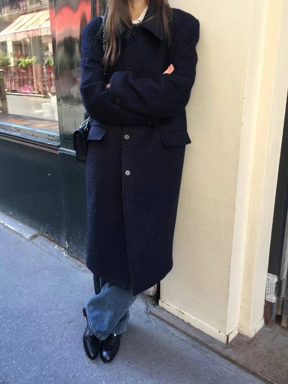 现货！overtake韩国东大门代购2024秋冬新款时尚百搭翻领羊毛大衣