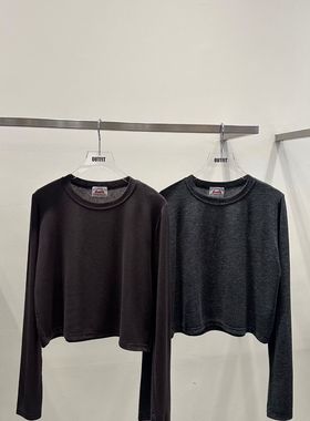 韩国东大门Outfit 25fw秋冬新品 时髦短款长袖T恤