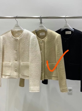 现WOODSAGE韩国东大门女2023秋新款纯色气质休闲小香风圆领短外套