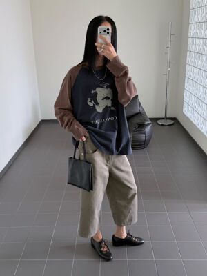 connaught韩国东大门26f w新款七/八分裤工装牛仔裤