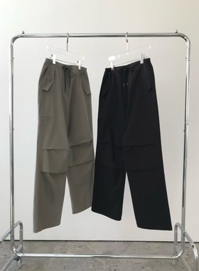 韩国东大门pado女2025秋季个性高腰褶皱宽松直筒工装休闲裤