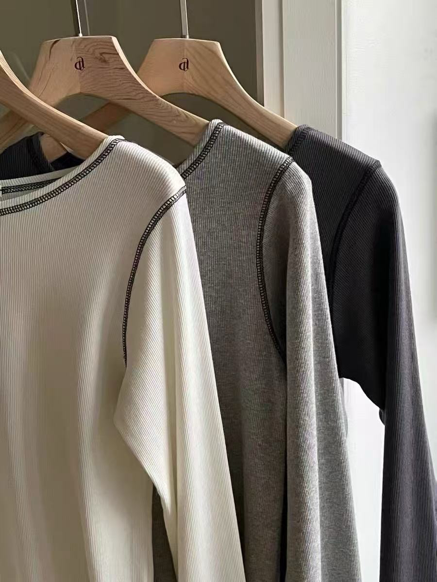 向日葵同款韩国东大门atmosphere女2025早春新明线长袖打底衫