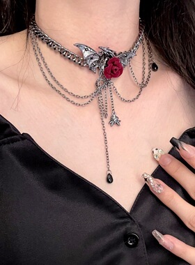 亚文化甜酷朋克风轻奢高级感欧美气质ins项链花朵飞龙流苏锁骨链