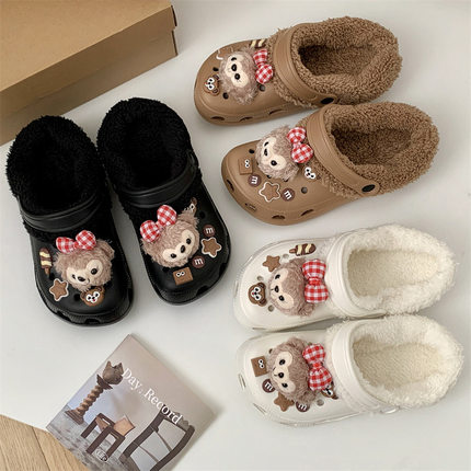 适配crocs卡骆驰洞洞鞋内胆云朵光轮加绒保暖棉鞋套保暖冬天女款