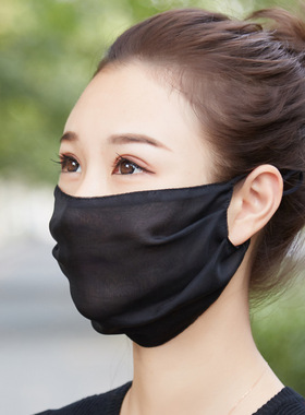 真丝遮阳夏季口罩薄款透气女100%桑蚕丝双层防晒遮脸