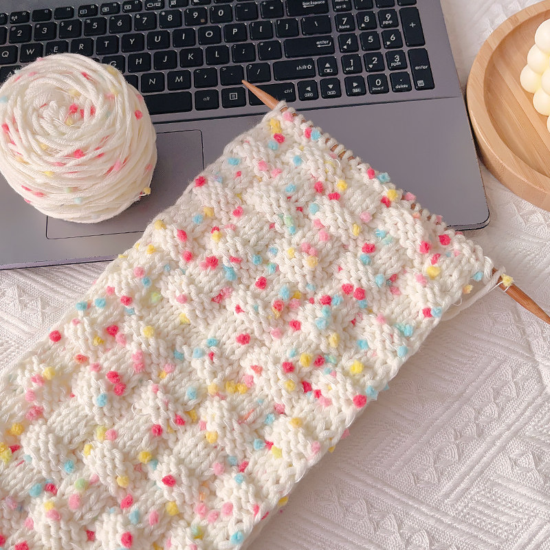 彩虹糖围巾手工diy手混线8股牛奶棉毛线团编织钩针手织织毛衣帽子