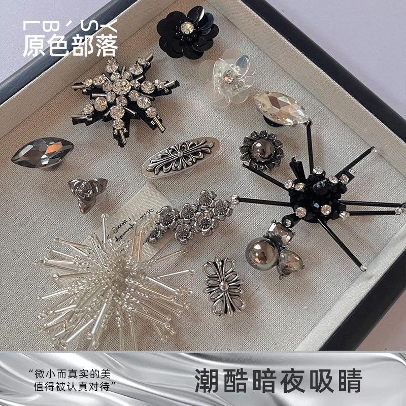 暗夜吸睛小众鞋花花朵装饰配饰女图片