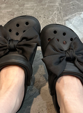 适配crocs洞洞鞋配饰卡骆驰卡洛驰鞋扣鞋花黑色蝴蝶结装饰扣配件