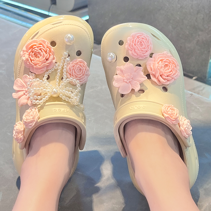 粉色花朵洞洞鞋鞋花高级感鞋饰品