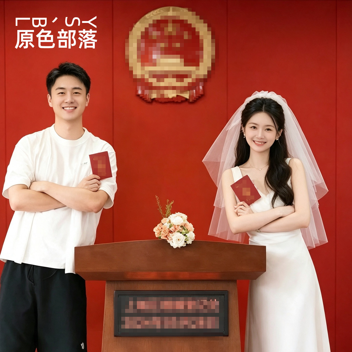 原色部落头纱领证求婚图片