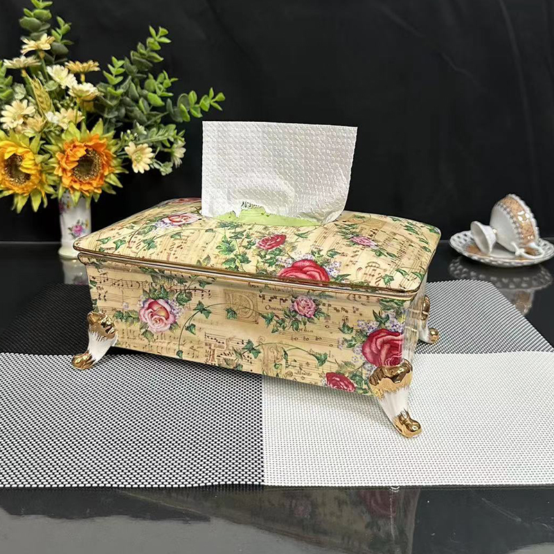 欧式陶瓷纸巾盒满花客厅茶几桌上抽纸盒高档收纳盒家用餐厅摆件盒
