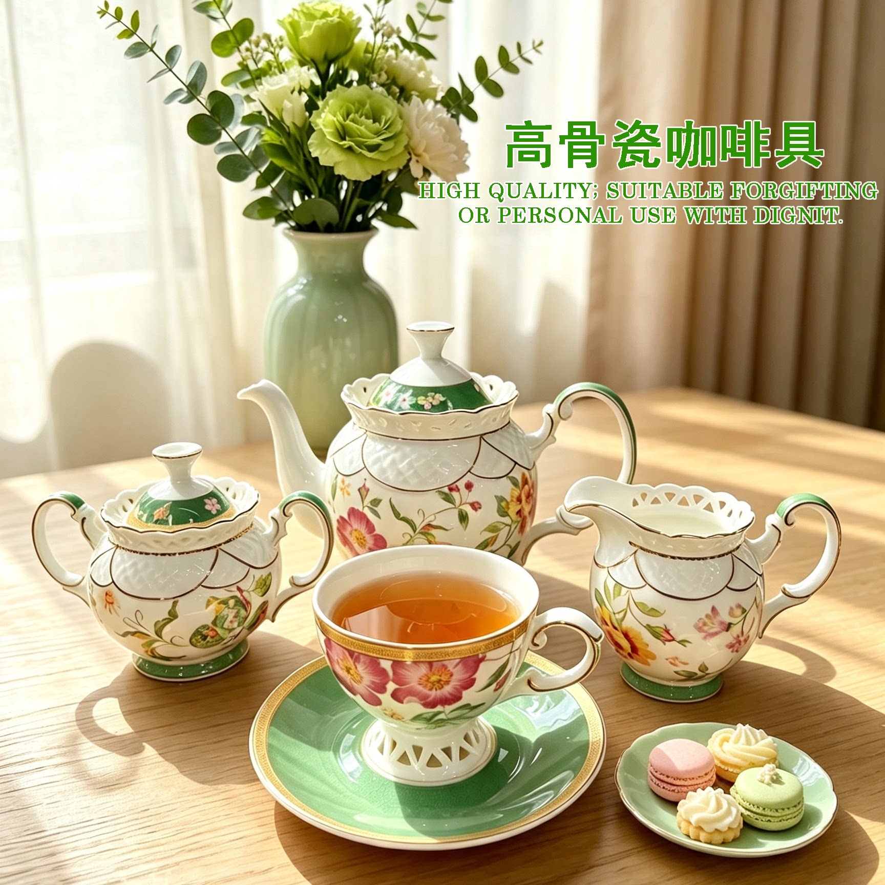 骨瓷英式花鸟咖啡套具图片