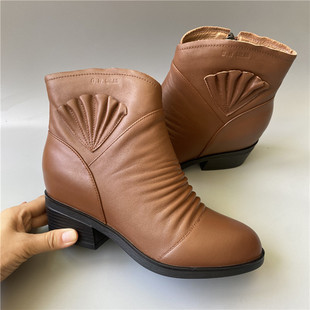 40码 公牛皮鞋 头层牛皮短筒马丁靴中跟侧拉链女单靴34 冬季 女靴