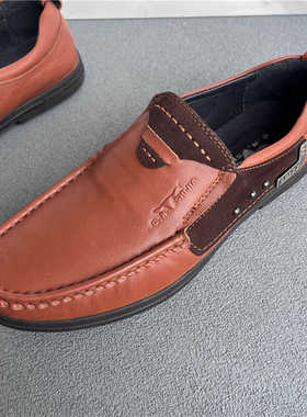 公牛头层牛皮真皮一脚蹬中年男豆豆鞋软底休闲中年皮鞋6A85806W16