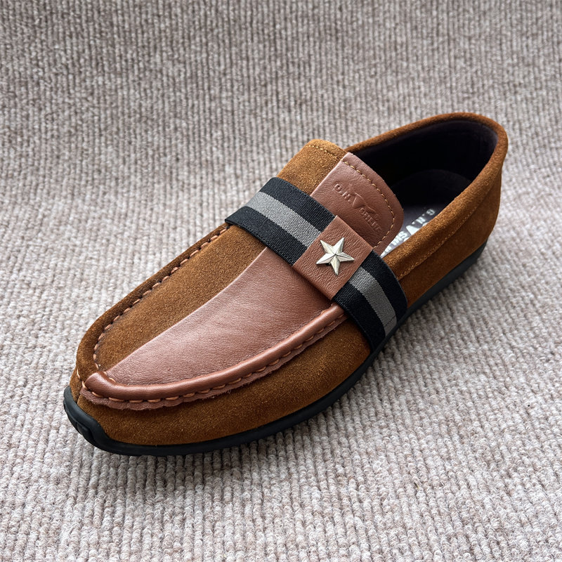 38码 公牛断码处理真皮男鞋复古休闲鞋磨砂豆豆鞋一脚蹬男皮鞋