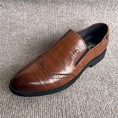 套脚懒人商务男休闲皮鞋 春秋真皮头层牛皮男鞋 圆头低跟英伦正装