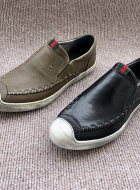 公牛真皮男鞋薄款牛皮复古英伦一脚蹬休闲男鞋乐福鞋 8A58590K05