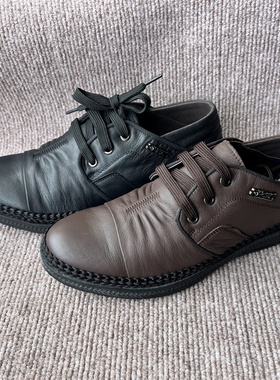 真皮男士百搭休闲皮鞋防滑软底舒适头层牛皮透气系带男鞋MZ39511
