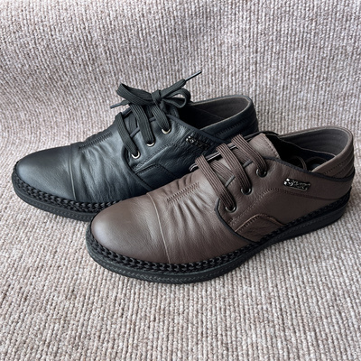 防滑软底休闲牛皮透气系带男鞋