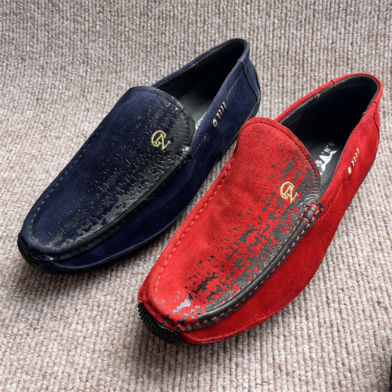 公牛真皮磨砂皮男鞋豆豆鞋社会男单鞋潮男一脚蹬皮鞋 6A1W277219