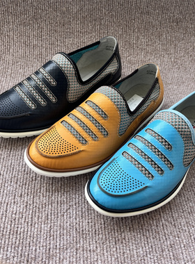 男鞋公牛夏季头层牛皮男一脚蹬男豆豆鞋透气懒人皮鞋 6A3W161012