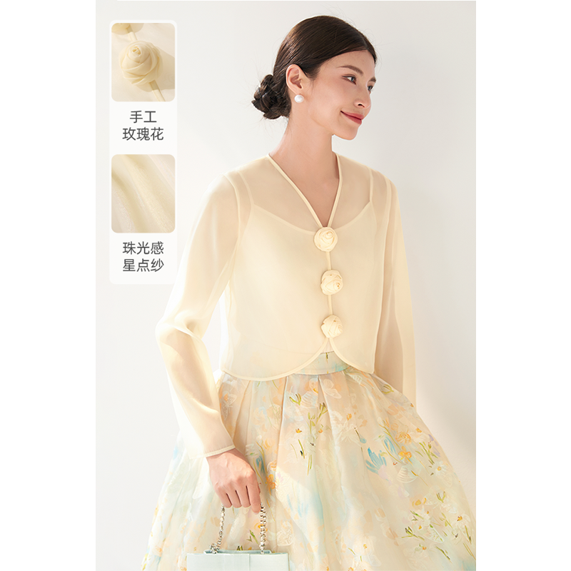 美妃欧根纱轻薄防晒衫立体花朵