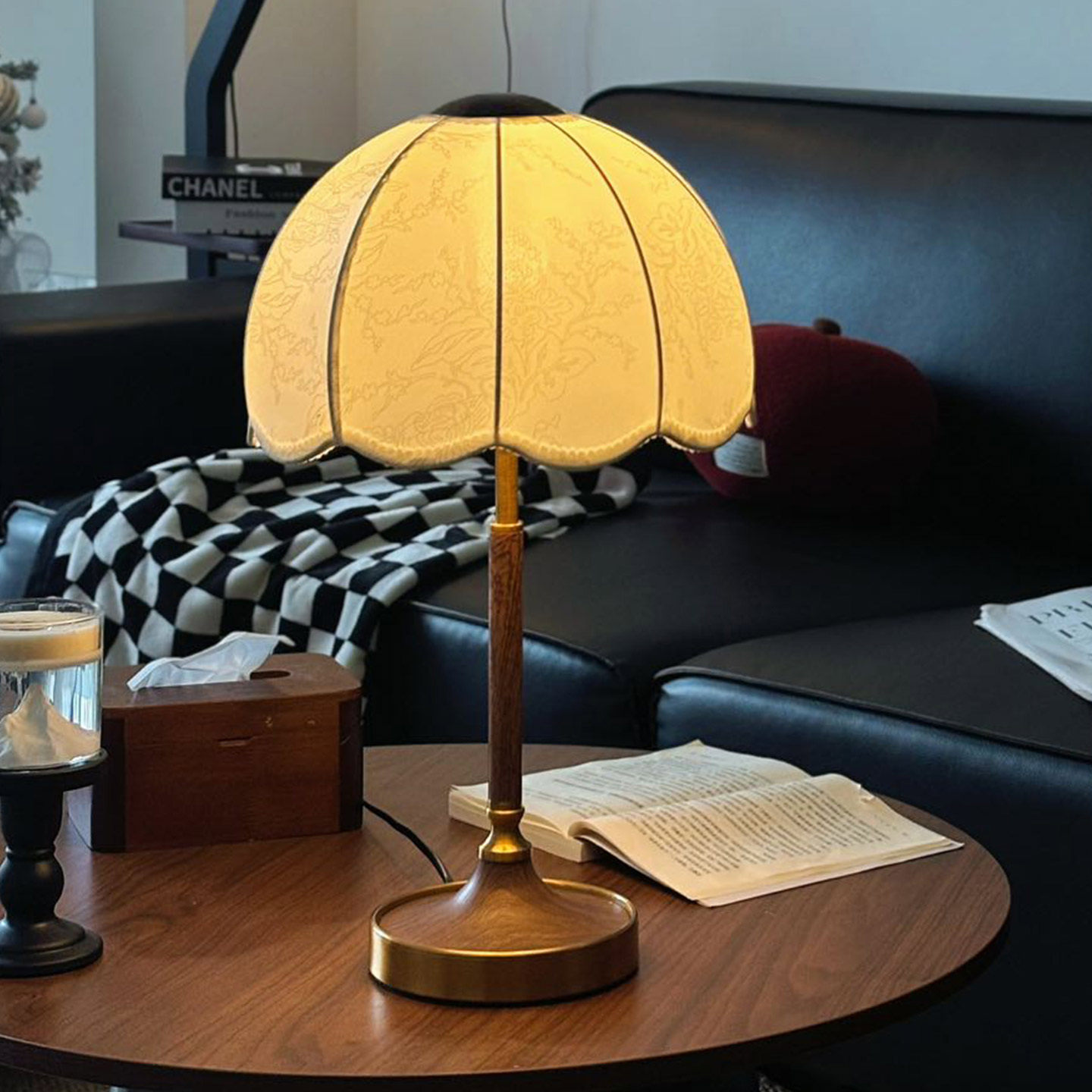 卧室床头台灯宋代美学语音胡桃木色轻奢氛围灯民宿复古客厅装饰灯