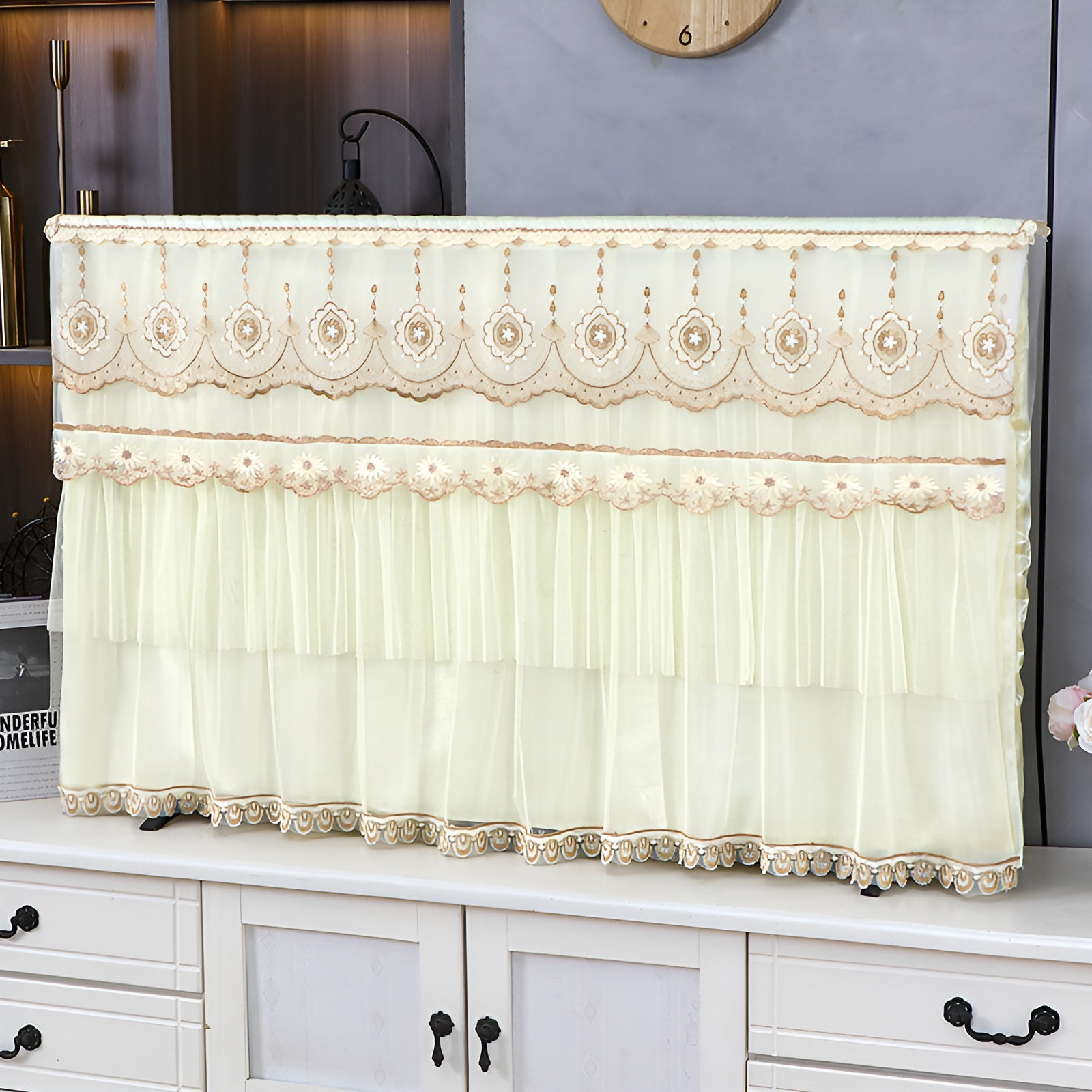 电视罩蕾丝液晶电视防尘罩55寸65寸75寸尺寸可选现代简约坐挂通用