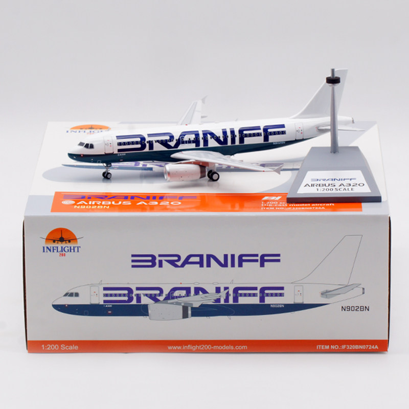 Inflight 1:200 飞机模型合金 布兰尼夫国际航空 空客A320 N902BN