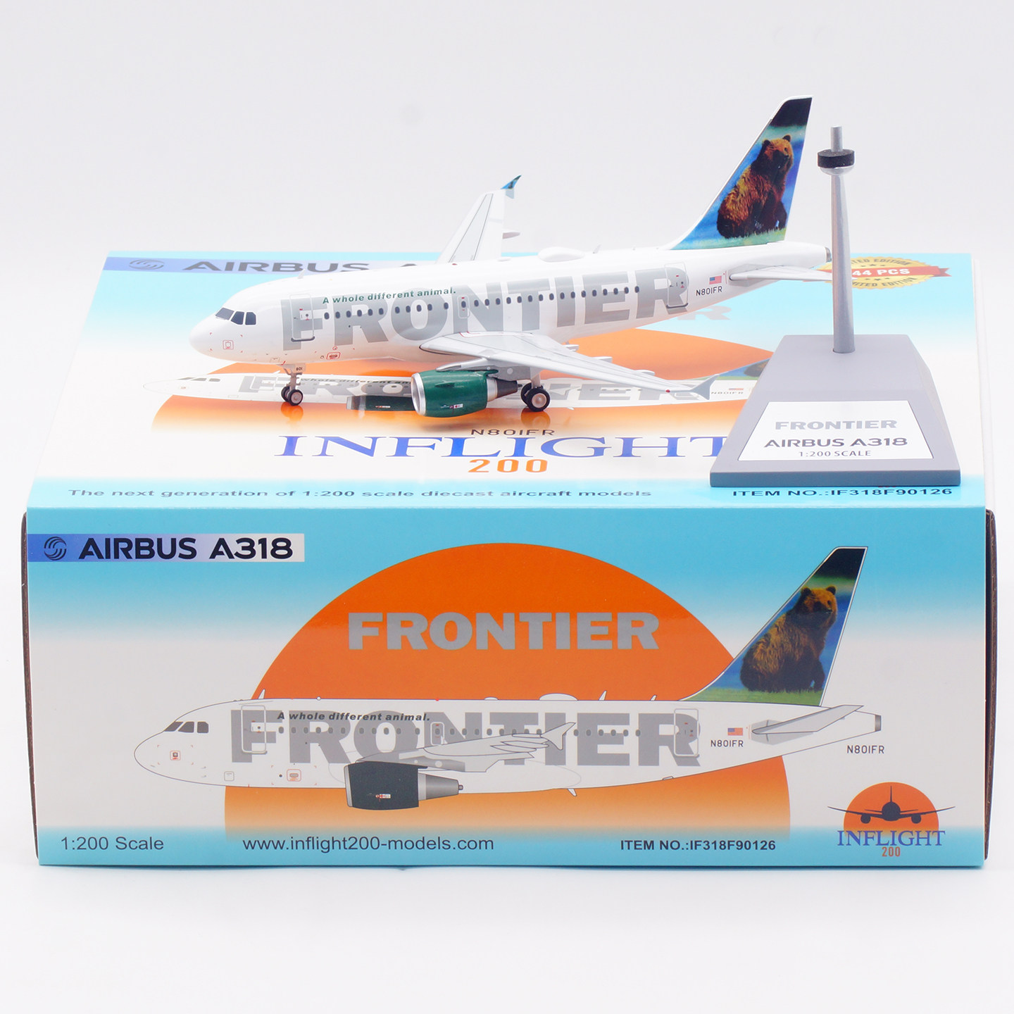Inflight 1:200 飞机模型 合金 美国边疆航空 空客 A318 N801FR