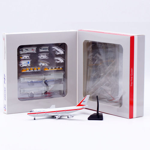 JC Wings 1:400 合金飞机模型 波音原厂 B747-100 N7470 配地勤