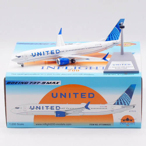 Inflight 1:200 飞机模型 合金 联合航空 波音B737-9MAX N77575