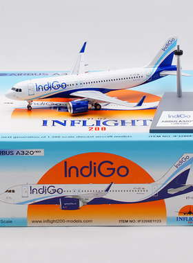 Inflight 1:200 飞机模型 合金 IndiGo 靛蓝航空 A320NEO VT-IZZ