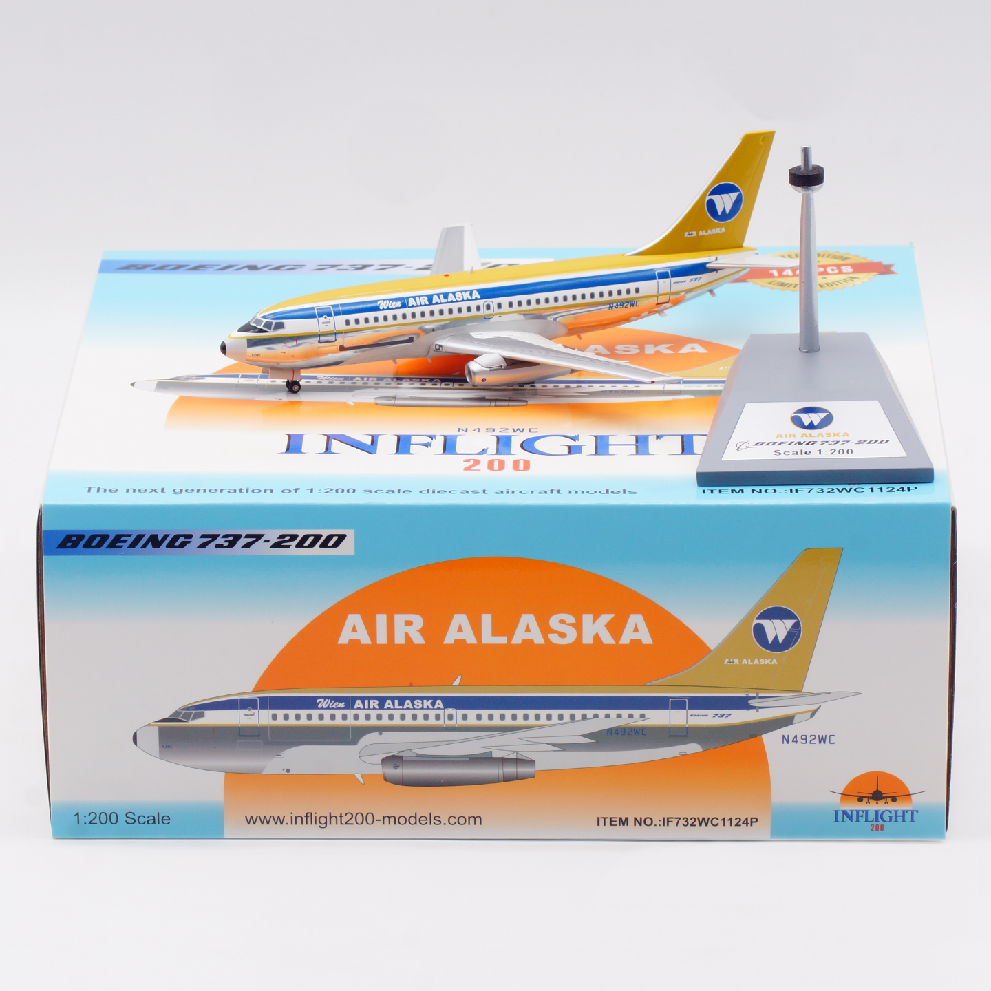 Inflight 1:200 飞机模型合金 阿拉斯加航空B737-200 N492WC 抛光